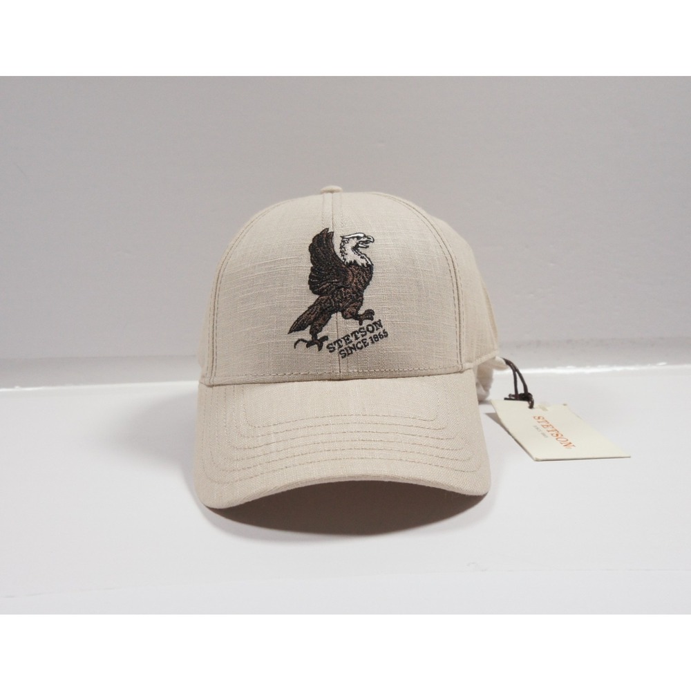 Stetson Hat Mens One Size Beige Strap Back Adjustable Cowboy Western Eagle Linen